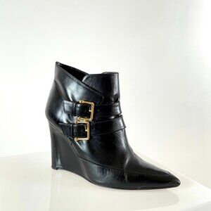Runway Derek Lam 'Marta' Shiny Calfskin Leather Buckle Ankle Boots w Wedge Heel